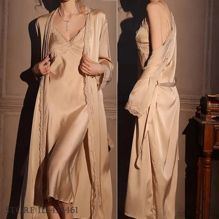 Female Long Robe 2PCS Set Eleg – обзор и цена Robe Silk Women