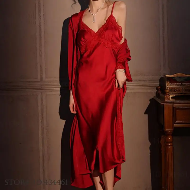 Female Long Robe 2PCS Set Eleg – обзор и цена Robe Silk Women