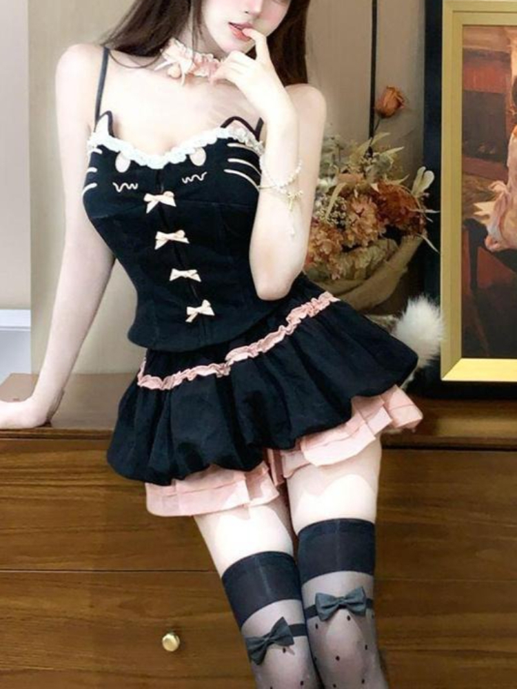 Summer Kawaii Cute Cartoon Cat – обзор и цена Cami Top Lace