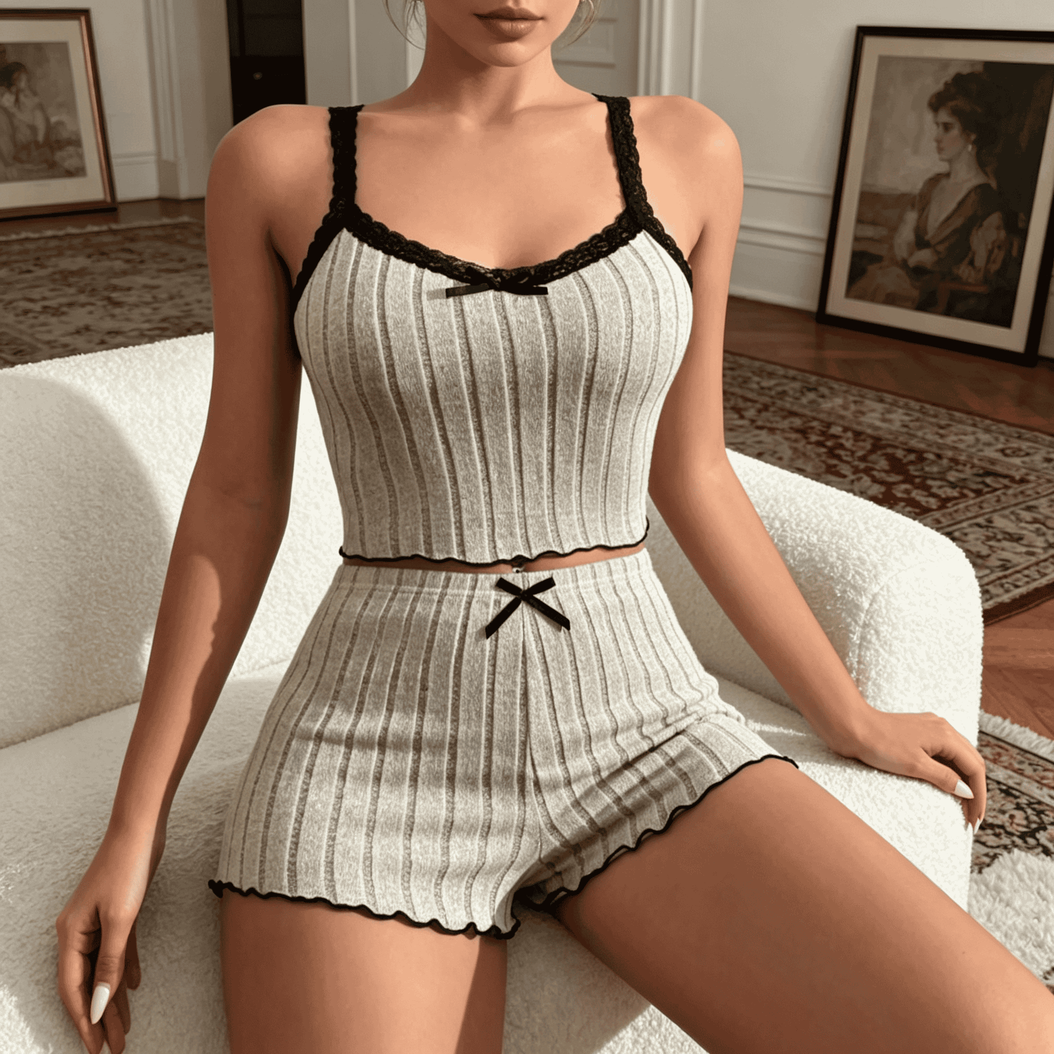 Women Cute Summer Ribbed Knit  – обзор и цена Cami Top Lace