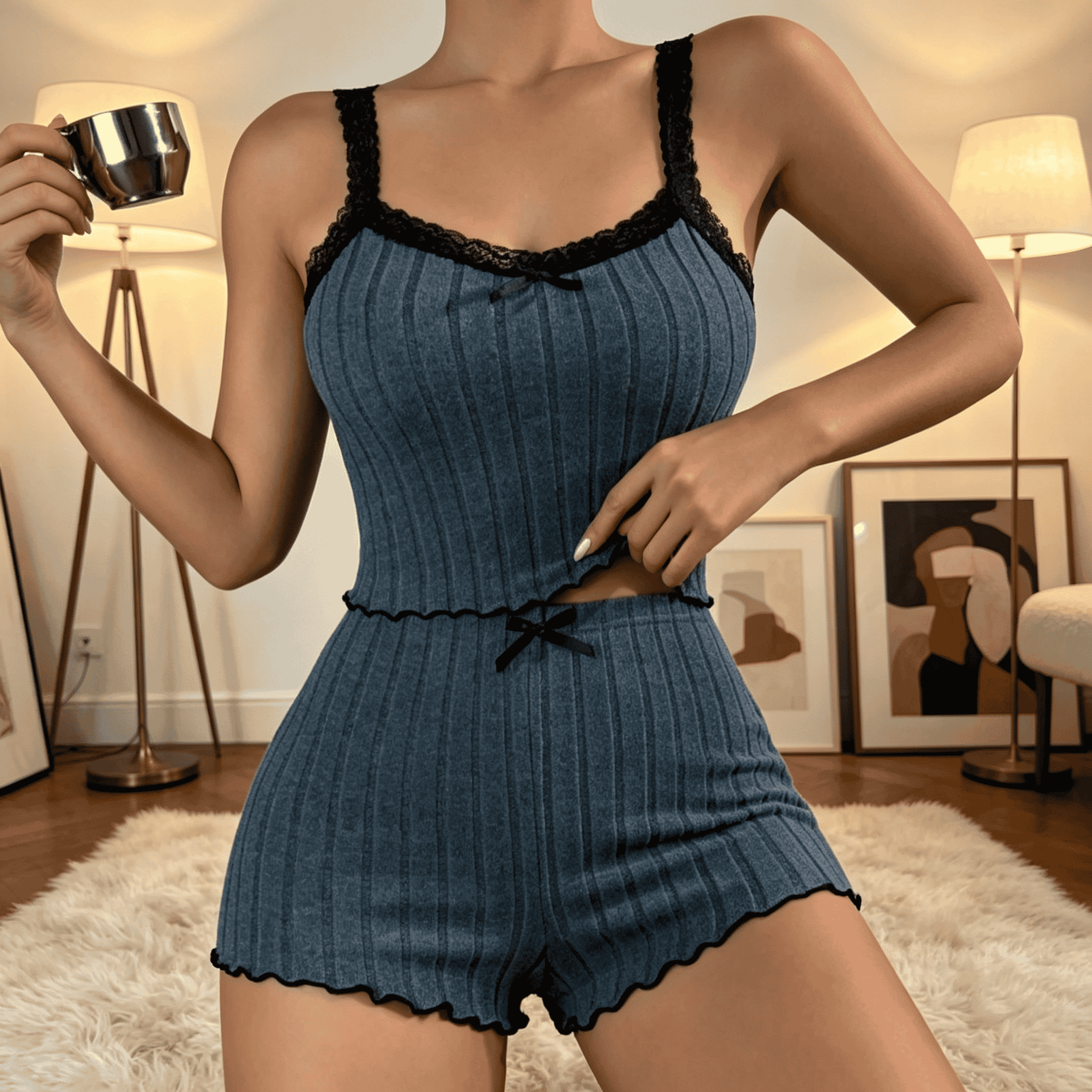 Women Cute Summer Ribbed Knit  – обзор и цена Cami Top Lace