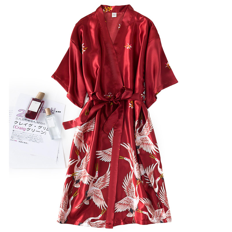 Burgundy Women 2PCS Faux Silk  – обзор и цена Robe Silk Women